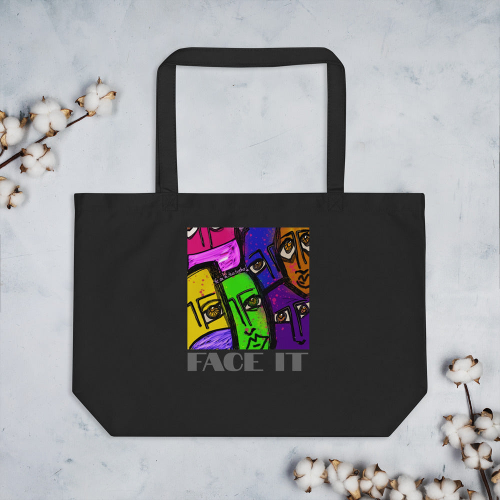 "FACE IT" Large organic tote bag